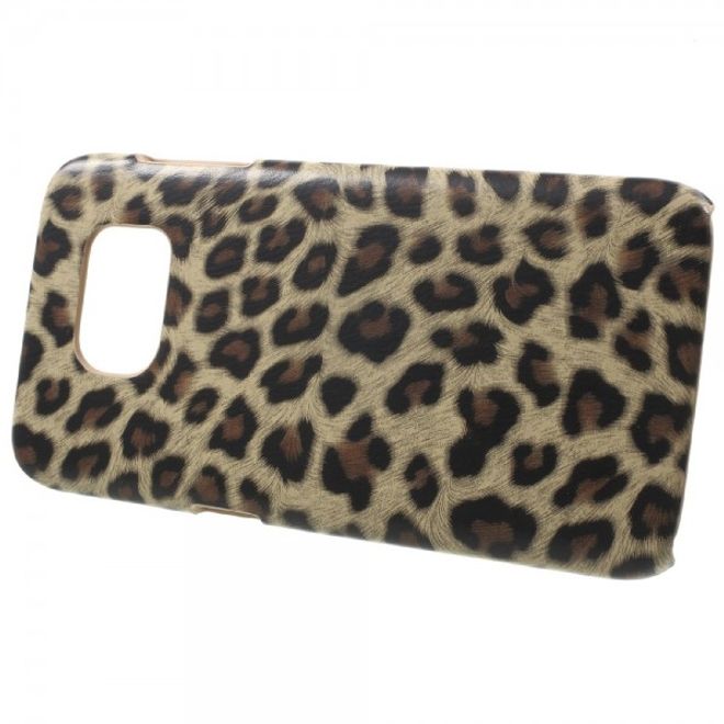 Samsung Galaxy S7 Edge Hart Plastik Case Hülle mit lederartiger Oberfläche und Leopardmuster - braun