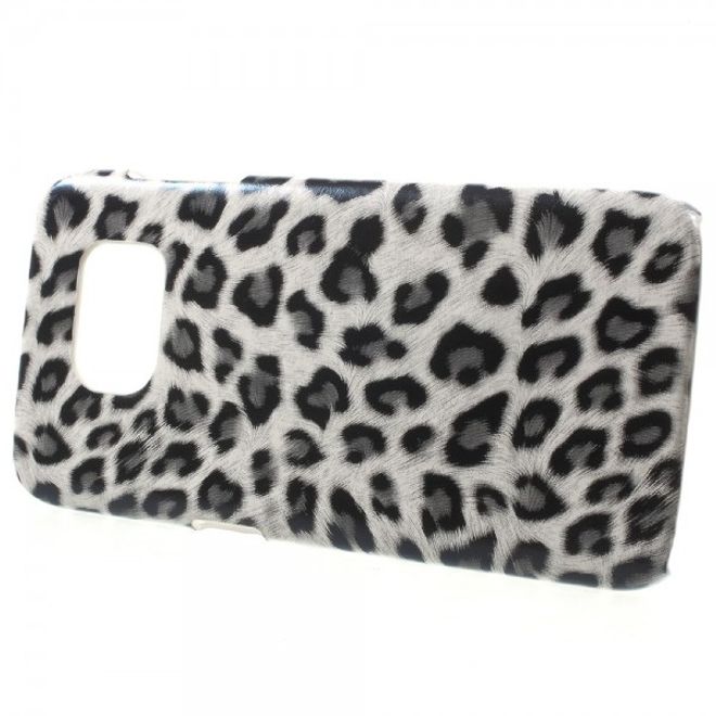 Samsung Galaxy S7 Edge Hart Plastik Case Hülle mit lederartiger Oberfläche und Leopardmuster - weiss