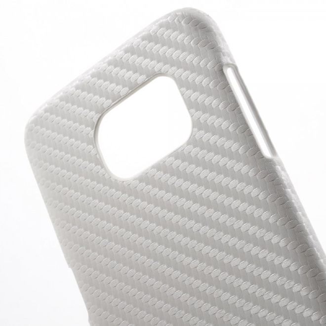 Samsung Galaxy S7 Edge Hart Plastik Case Hülle mit lederartiger Oberfläche und Karbonmuster - weiss