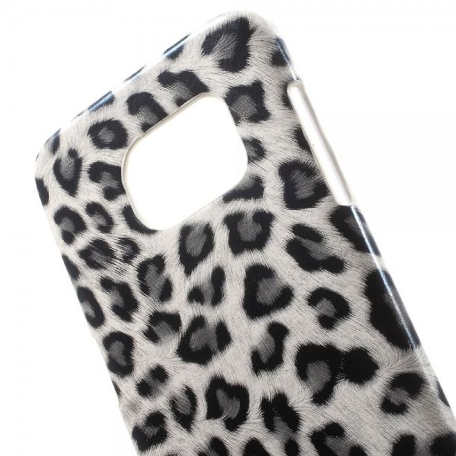 Samsung Galaxy S7 Edge Hart Plastik Case Hülle mit lederartiger Oberfläche und Leopardmuster - weiss
