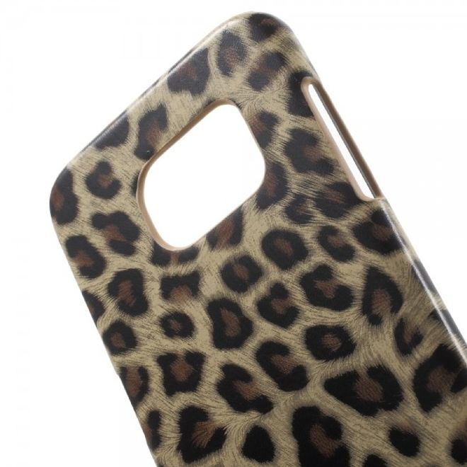 Samsung Galaxy S7 Edge Hart Plastik Case Hülle mit lederartiger Oberfläche und Leopardmuster - braun