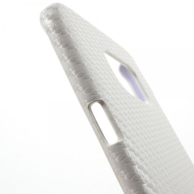 Samsung Galaxy S7 Edge Hart Plastik Case Hülle mit lederartiger Oberfläche und Karbonmuster - weiss