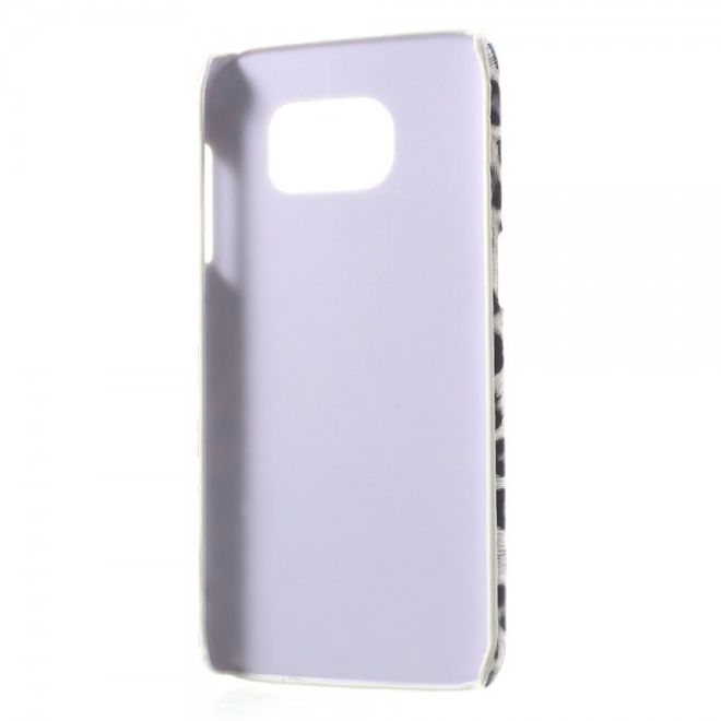 Samsung Galaxy S7 Edge Hart Plastik Case Hülle mit lederartiger Oberfläche und Leopardmuster - weiss