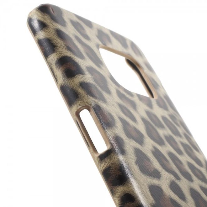 Samsung Galaxy S7 Edge Hart Plastik Case Hülle mit lederartiger Oberfläche und Leopardmuster - braun