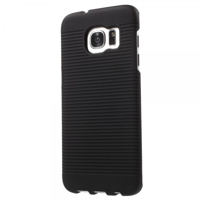 Samsung Galaxy S7 Edge Hart Plastik Case mit Linienmuster und Gurthalterung - schwarz