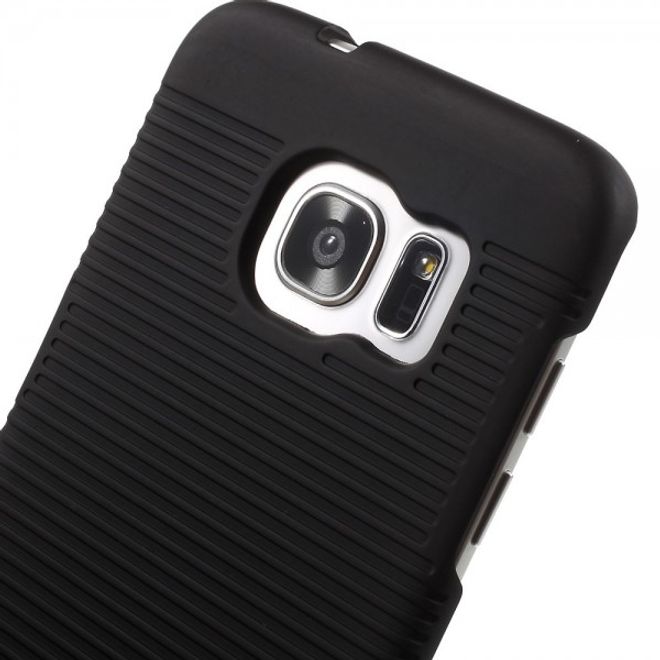 Samsung Galaxy S7 Edge Hart Plastik Case mit Linienmuster und Gurthalterung - schwarz