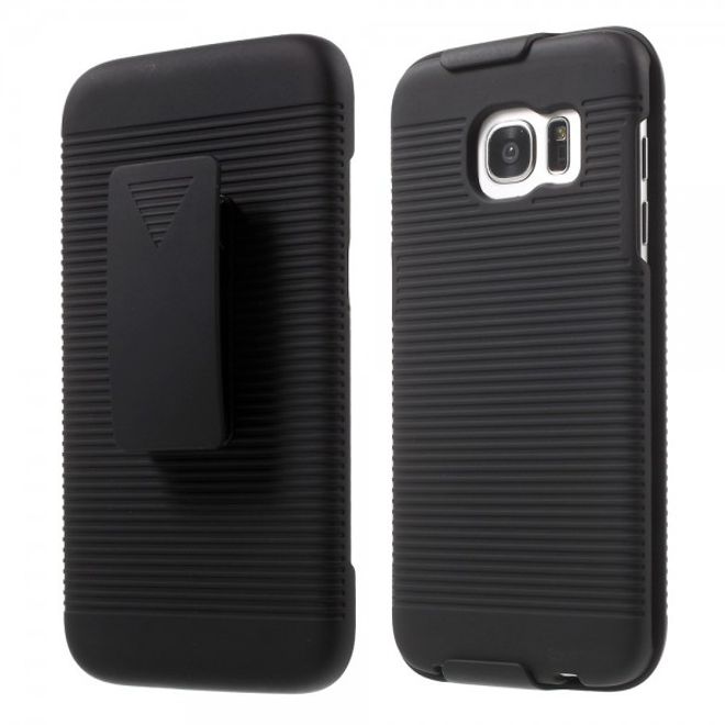 Samsung Galaxy S7 Edge Hart Plastik Case mit Linienmuster und Gurthalterung - schwarz