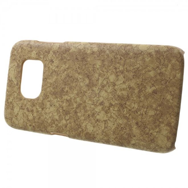 Samsung Galaxy S7 Edge Hart Plastik Cover Hülle mit lederartiger Oberfläche und Holzmuster - hellbraun