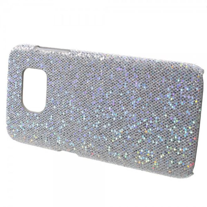 Samsung Galaxy S7 Edge Hart Plastik Cover Hülle mit glitzernder Oberfläche - silber