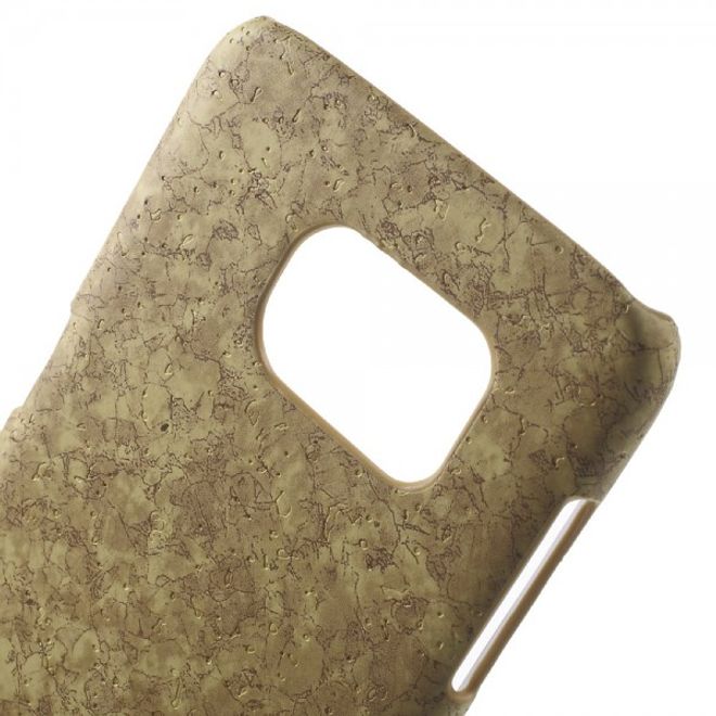 Samsung Galaxy S7 Edge Hart Plastik Cover Hülle mit lederartiger Oberfläche und Holzmuster - hellbraun