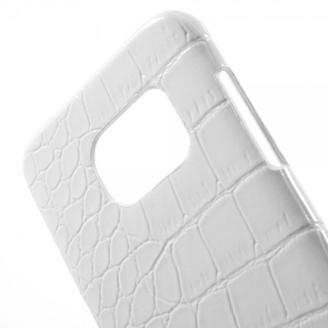 Samsung Galaxy S7 Edge Hart Plastik Cover Hülle mit lederartiger Oberfläche und Krokodiltextur - weiss