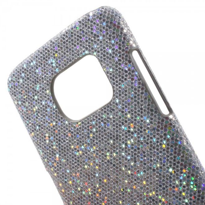 Samsung Galaxy S7 Edge Hart Plastik Cover Hülle mit glitzernder Oberfläche - silber