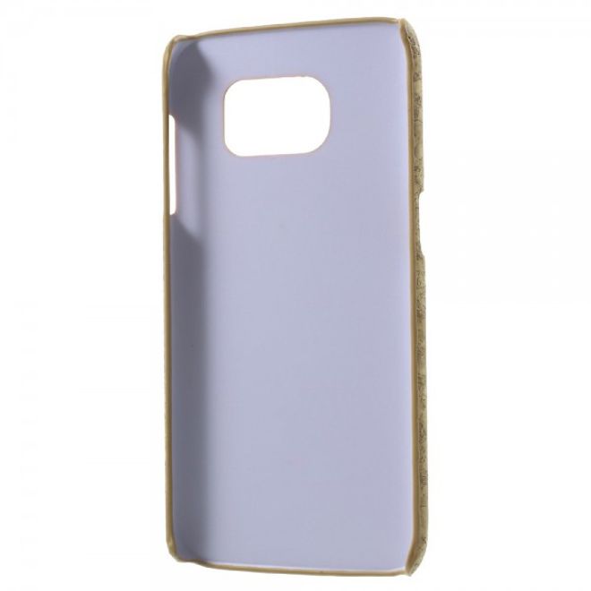 Samsung Galaxy S7 Edge Hart Plastik Cover Hülle mit lederartiger Oberfläche und Holzmuster - hellbraun