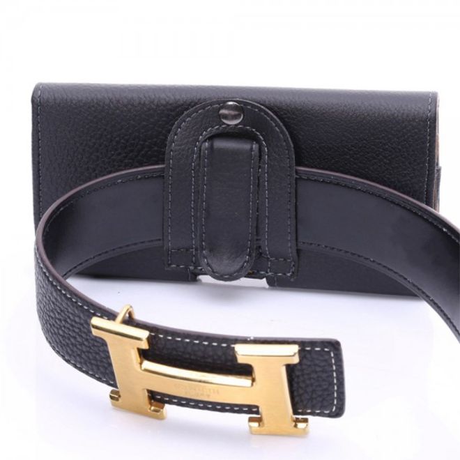 Samsung Galaxy S7 Edge Leder Beutel Hülle mit Gurt Clip - schwarz