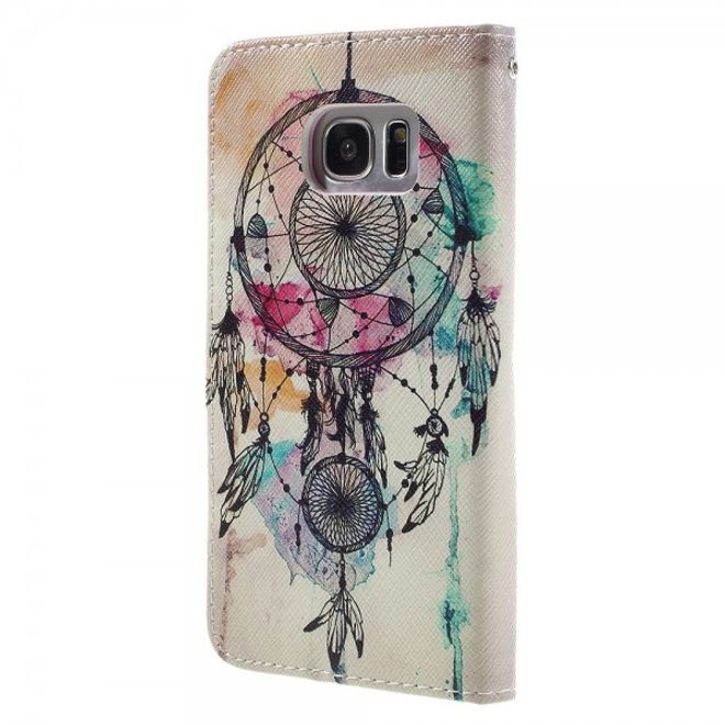 Samsung Galaxy S7 Edge Leder Case Handy Hülle mit farbigem Traumfänger