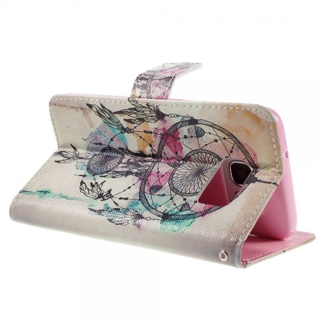 Samsung Galaxy S7 Edge Leder Case Handy Hülle mit farbigem Traumfänger