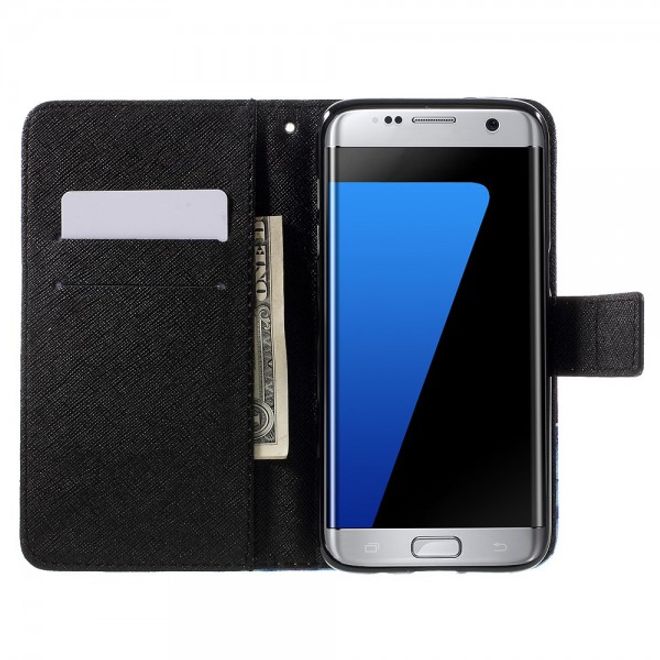 Samsung Galaxy S7 Edge Leder Case Handy Hülle mit wunderschönem, blauem Schmetterling