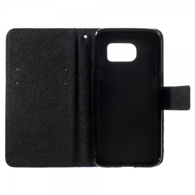 Samsung Galaxy S7 Edge Leder Case Handy Hülle mit wunderschönem, blauem Schmetterling