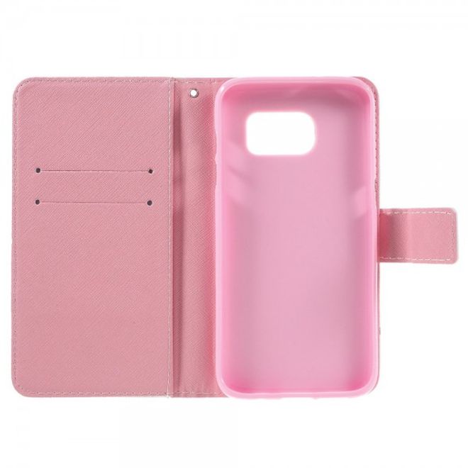 Samsung Galaxy S7 Edge Leder Case Handy Hülle mit farbigem Traumfänger