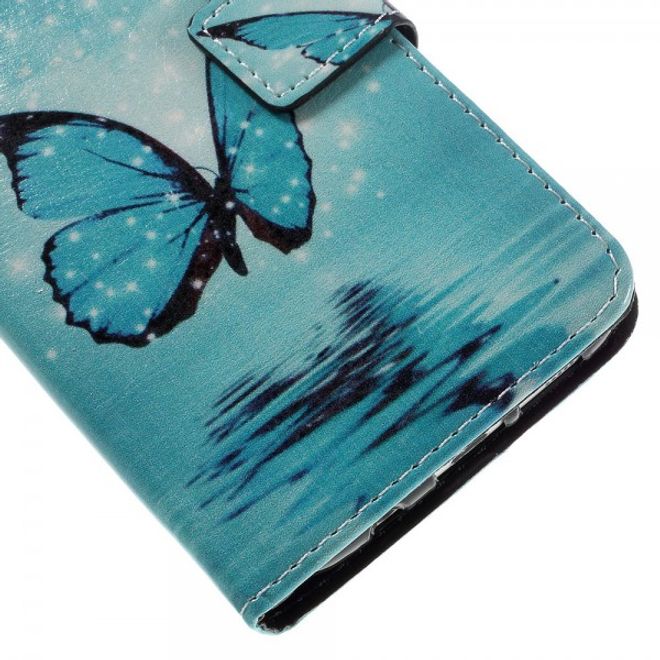 Samsung Galaxy S7 Edge Leder Case Handy Hülle mit wunderschönem, blauem Schmetterling