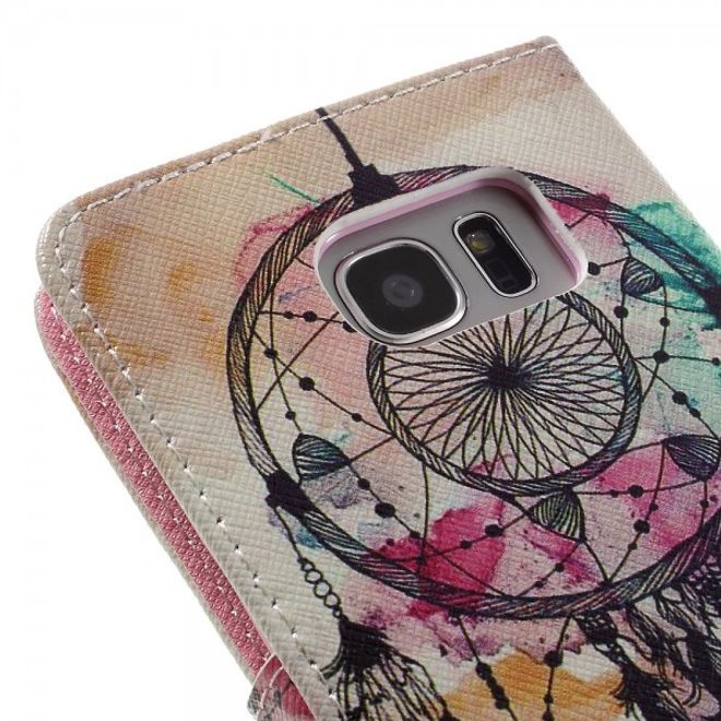 Samsung Galaxy S7 Edge Leder Case Handy Hülle mit farbigem Traumfänger