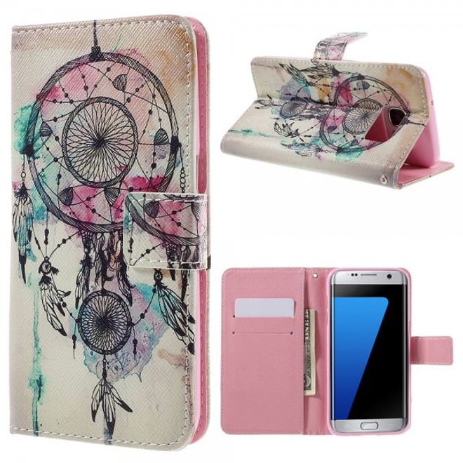 Samsung Galaxy S7 Edge Leder Case Handy Hülle mit farbigem Traumfänger
