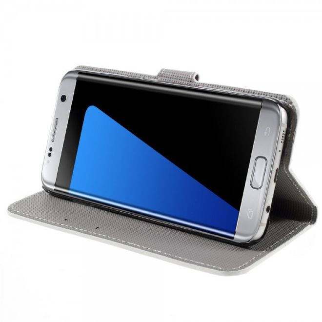 Samsung Galaxy S7 Edge Leder Cover Case Hülle mit wunderschönem, blauem Schmetterling