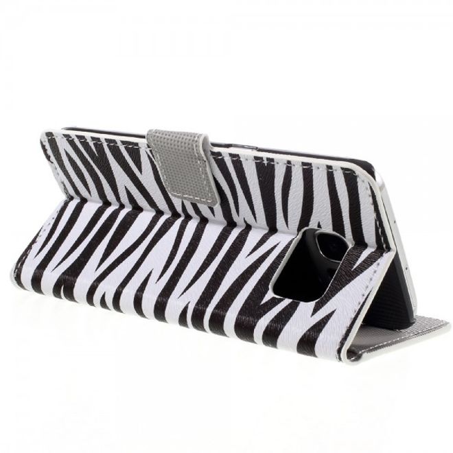 Samsung Galaxy S7 Edge Leder Cover Case Hülle mit Zebrastreifen