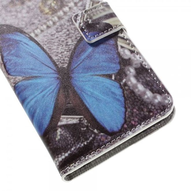 Samsung Galaxy S7 Edge Leder Cover Case Hülle mit wunderschönem, blauem Schmetterling