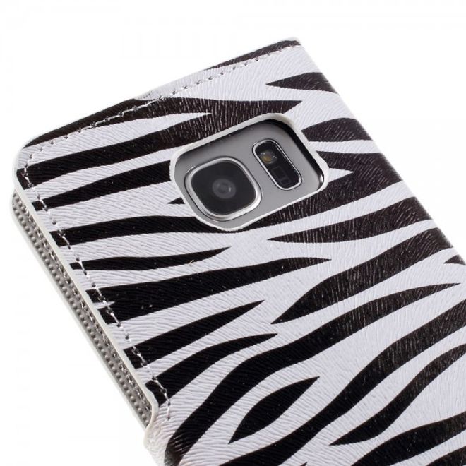 Samsung Galaxy S7 Edge Leder Cover Case Hülle mit Zebrastreifen