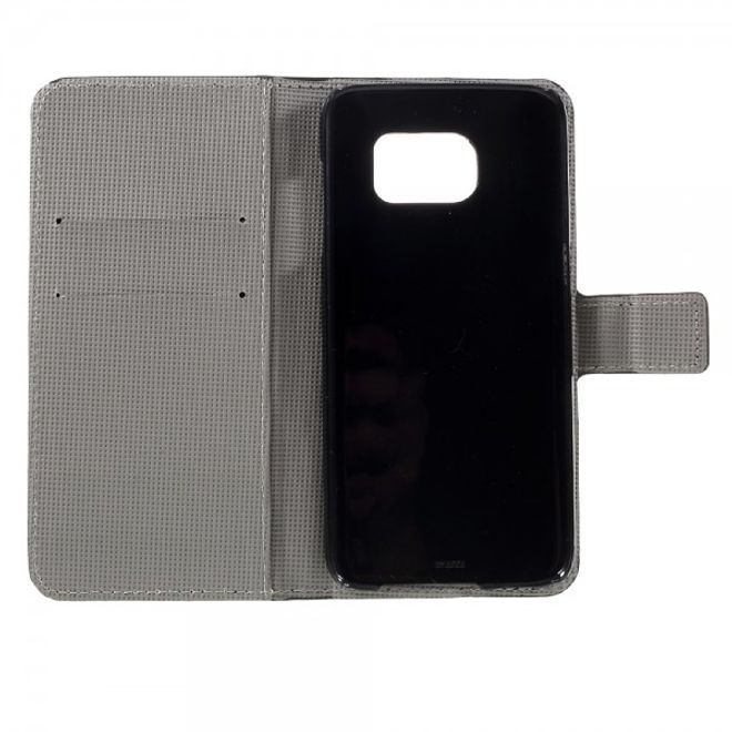 Samsung Galaxy S7 Edge Leder Cover Case Hülle mit wunderschönem, blauem Schmetterling