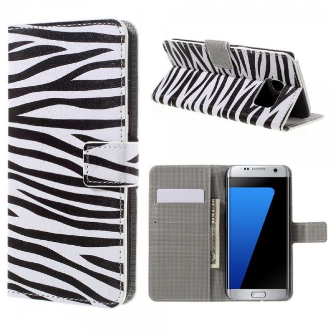 Samsung Galaxy S7 Edge Leder Cover Case Hülle mit Zebrastreifen