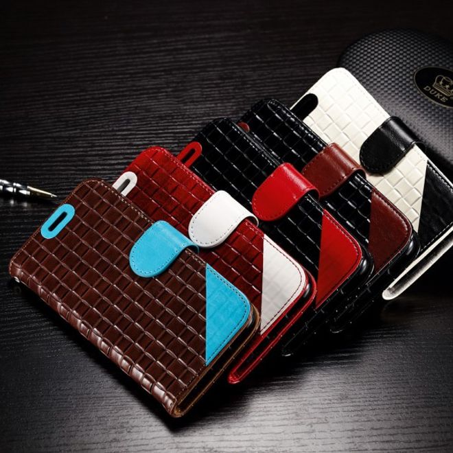 Samsung Galaxy S7 Edge Leder Cover Hülle mit gewobenem Muster und Standfunktion - weiss/weinrot