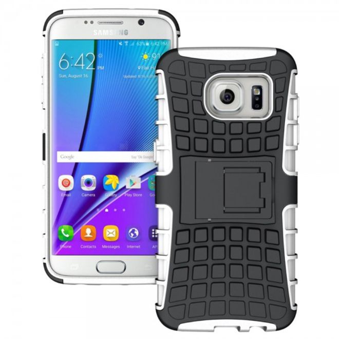 Samsung Galaxy S7 Edge Robuste Hart Plastik Case Hülle mit Kickstand - weiss