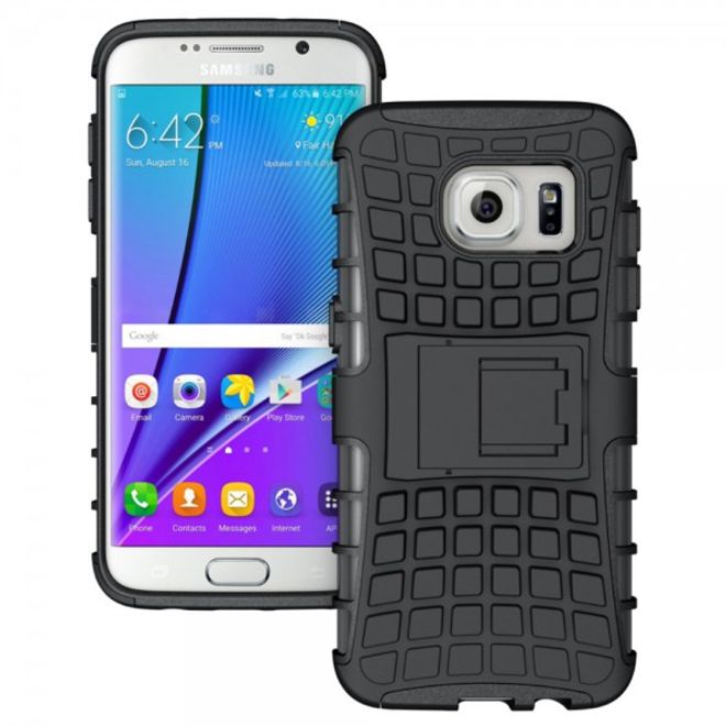 Samsung Galaxy S7 Edge Robuste Hart Plastik Case Hülle mit Kickstand - schwarz