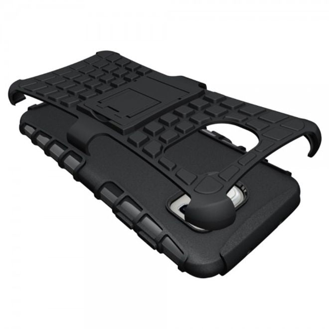 Samsung Galaxy S7 Edge Robuste Hart Plastik Case Hülle mit Kickstand - schwarz