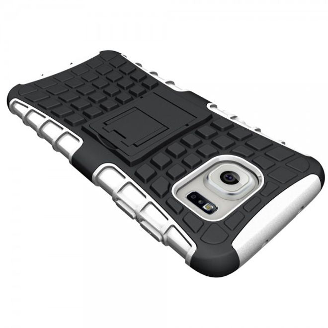 Samsung Galaxy S7 Edge Robuste Hart Plastik Case Hülle mit Kickstand - weiss