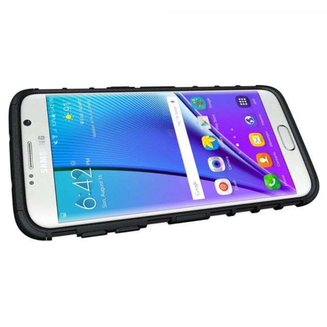 Samsung Galaxy S7 Edge Robuste Hart Plastik Case Hülle mit Kickstand - schwarz