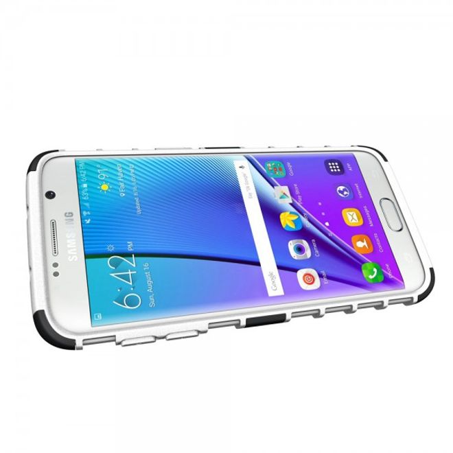 Samsung Galaxy S7 Edge Robuste Hart Plastik Case Hülle mit Kickstand - weiss