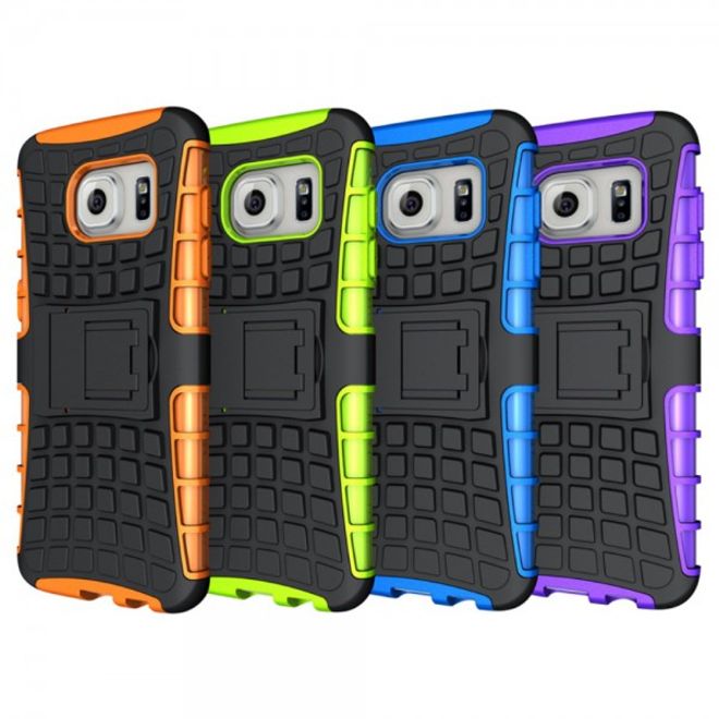 Samsung Galaxy S7 Edge Robuste Hart Plastik Case Hülle mit Kickstand - schwarz