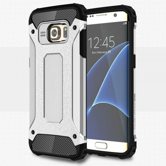 Samsung Galaxy S7 Edge Robuste, stylische Hart Plastik Case Hülle - silber