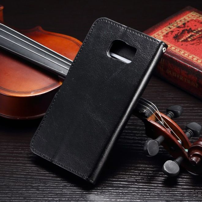 Samsung Galaxy S7 Edge Schickes Crazy Horse Leder Cover Case mit Standfunktion - schwarz