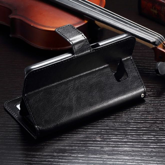 Samsung Galaxy S7 Edge Schickes Crazy Horse Leder Cover Case mit Standfunktion - schwarz