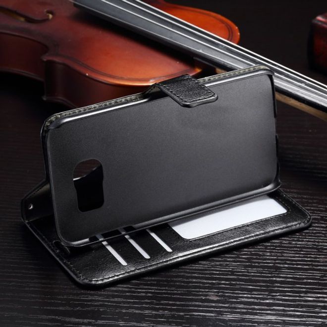 Samsung Galaxy S7 Edge Schickes Crazy Horse Leder Cover Case mit Standfunktion - schwarz
