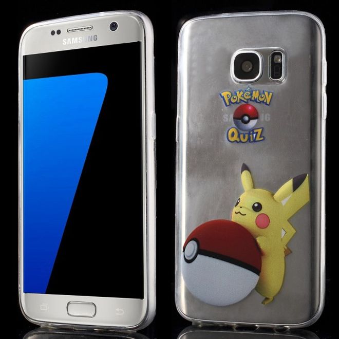 Samsung Galaxy S7 Elastische, dünne Plastik Cover Gummihülle mit Pokeball und Pickachu