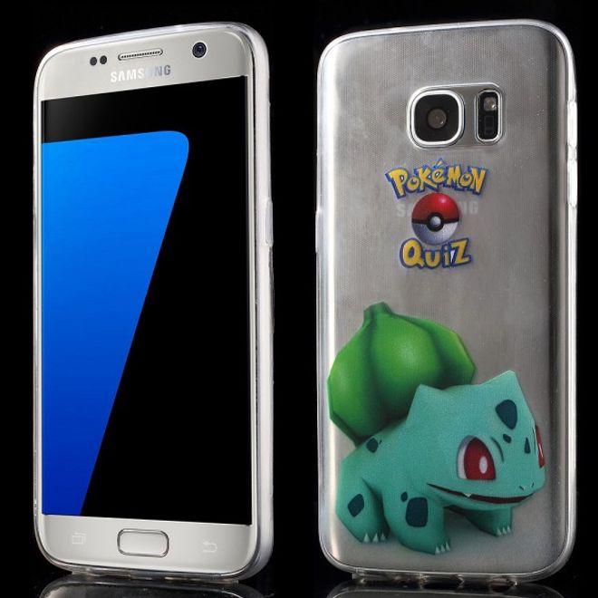 Samsung Galaxy S7 Elastische, dünne Plastik Cover Gummihülle mit Pokemon Bisasam