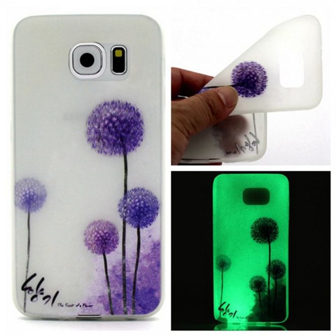 Samsung Galaxy S7 Elastische, leuchtende Plastik Case Hülle mit purpurnem Löwenzahn