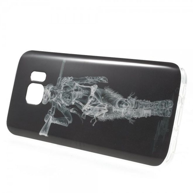 Samsung Galaxy S7 Elastische Plastik Cover Hülle mit süssem Girl und Gewehr