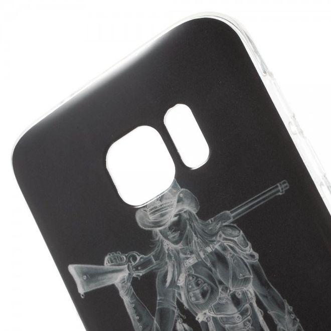 Samsung Galaxy S7 Elastische Plastik Cover Hülle mit süssem Girl und Gewehr