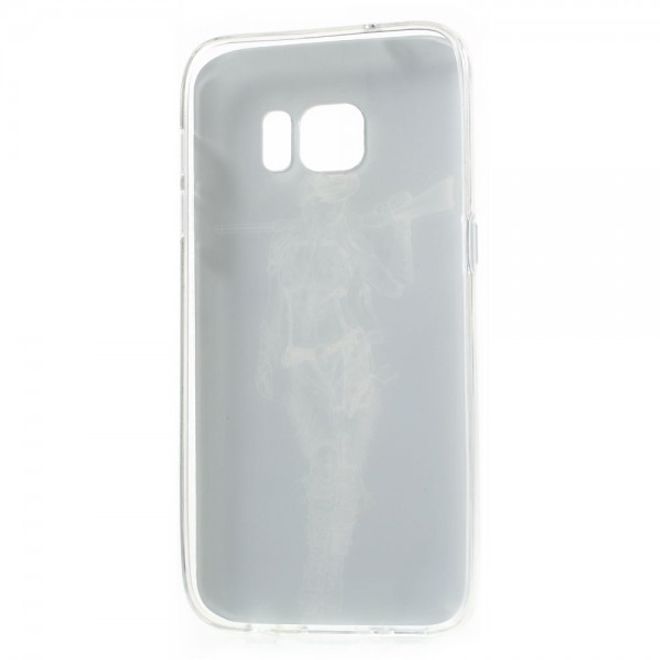 Samsung Galaxy S7 Elastische Plastik Cover Hülle mit süssem Girl und Gewehr